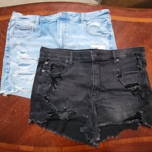 AE NE(X)T LEVEL STRECH Distressed Denim Shorts Set - Light Blue and Black Size18